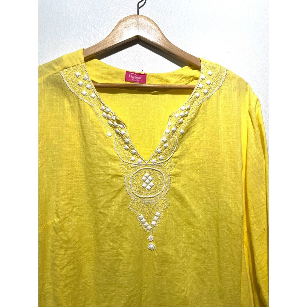 Pappagallo tunic top embroidery summer vacation resort bright yellow women 2X - Picture 3 of 6